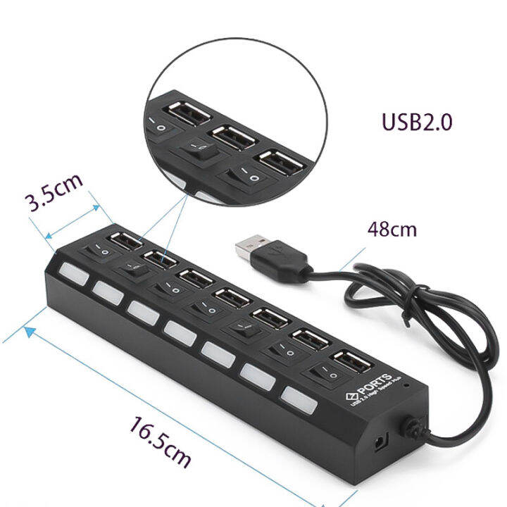 ช่องต่อ-usb-2-0-แบบ-4-7-ช่อง-4-7-port-high-speed-usb-2-0-hub-พร้อมสวิทช์-ใช้กับเเฟลตได-เมาส์-คีย์บอร์ด-สีดำ