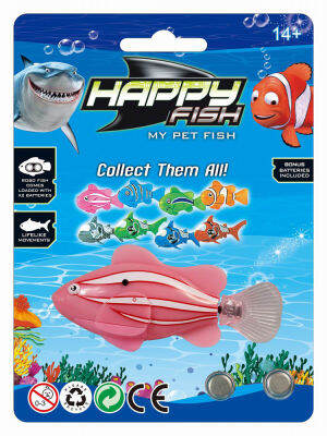 หุ่นยนต์ปลาสวยงาม ว่ายน้ำอัตโนมัติ Happy Fish Robot Toy Automatic swimming ลาย ชมพูพาดขาว Pink Stripe White