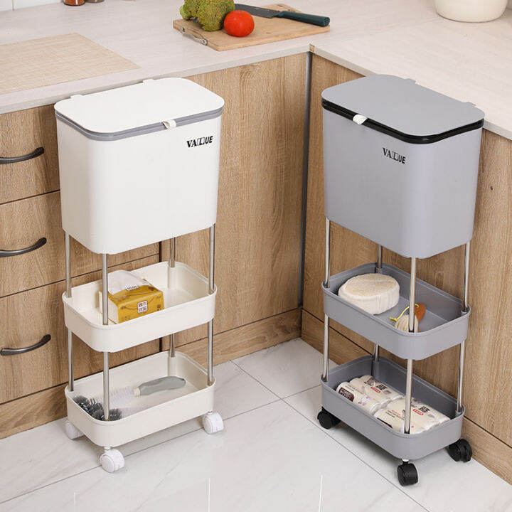 Kitchen Multistorey Classified Trash Can with Cover and Pulley Drywet
