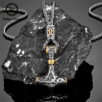 Gold Plated Norse Runes ลูกปัด S Hammer สร้อยคอผู้ชายสแตนเลส Mjolnir จี้ Vikings Anchor Amulet ชายเครื่องประดับ