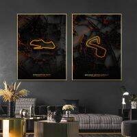 Silverstone Circuit Race Track Gold Texture F1 Wall Art พิมพ์ภาพภาพวาดผ้าใบสำหรับห้องนั่งเล่นตกแต่งบ้าน Artwork