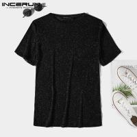 INCERUN Men 3 Colors Short Sleeve Round Neck Transparent Shinny Solid Color T-Shirts