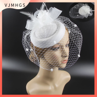 VJMHGS ย้อนยุค ผู้หญิง ดอกไม้ ผ้าคลุมหน้า ขนนก Sinamay หมวก fedoras หมวก fascinators กิ๊บติดผม ที่คาดผม