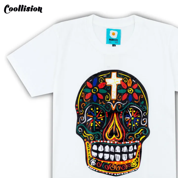 coollision-เสื้อยืดสกรีนลาย-น้าผียิ้ม-เสื้อสกรีนหัวกะโหลกเม็กซิโก-unisex