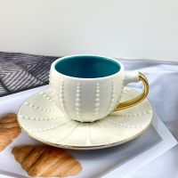 Creative Ceramic Coffee Cups And Discs Afternoon Tea Coffee Cups And Discs Set With High-Value Ceramic Gold-Painted Cactus