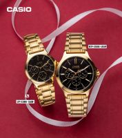 นาฬิกาคู่รัก Casio รุ่น MTP-V300G-1Aและ LTP-V300G-1A สายแสตนเลสสีทอง หน้าปัดดำ - มั่นใจ ของแท้ 100% รับประกันสินค้า 1 ปี