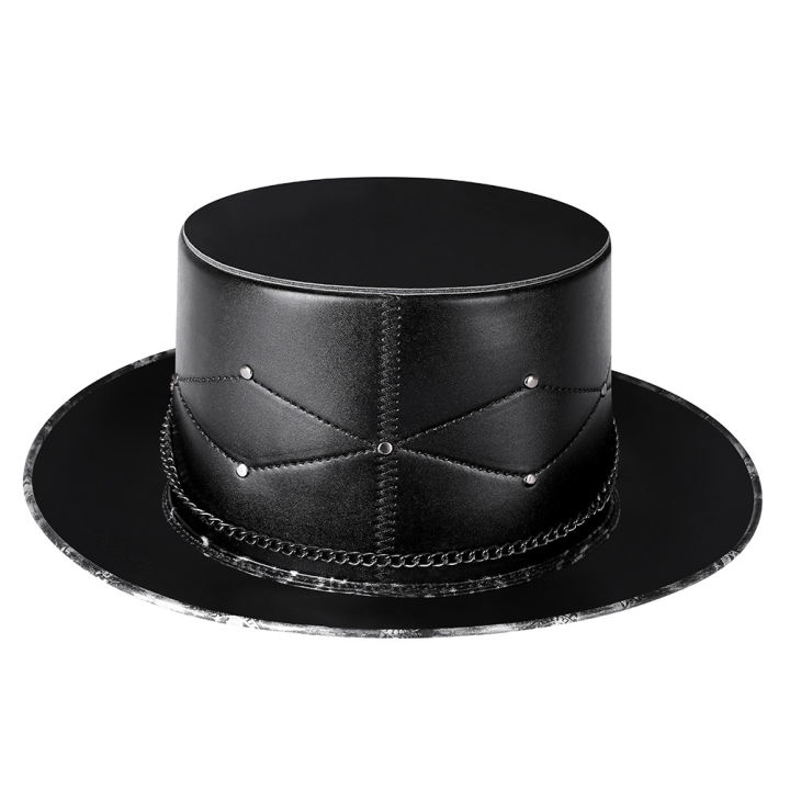 halloween-european-and-american-punk-plague-doctor-pu-leather-magic-hat-skull-black-top-hat-female-photo-props