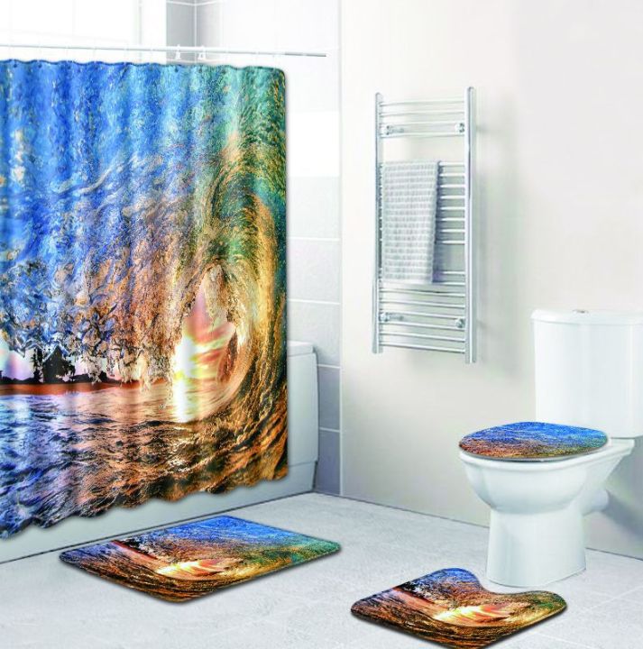 zeegle-sea-bath-mats-set-with-curtain-printed-bathroom-mats-toilet-cover-protector-pads-shower-curtain-bath-rugs-home-door-mats