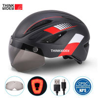 ThinkRider หมวกกันน็อคขี่จักรยานกับ Visor แม่เหล็กแว่นตาและไฟท้าย58-61เซนติเมตรสำหรับผู้ชายผู้หญิง MTB ถนนจักรยานหมวกกันน็อคจักรยาน