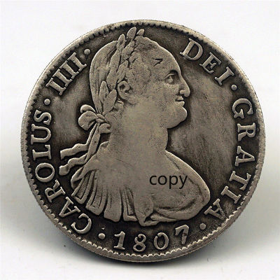 สเปน Silver Dollar Copy เหรียญคู่คอลัมน์ 1807 Carlos สำหรับเหรียญ IV ที่ระลึก Specie Made เก่า-kdddd