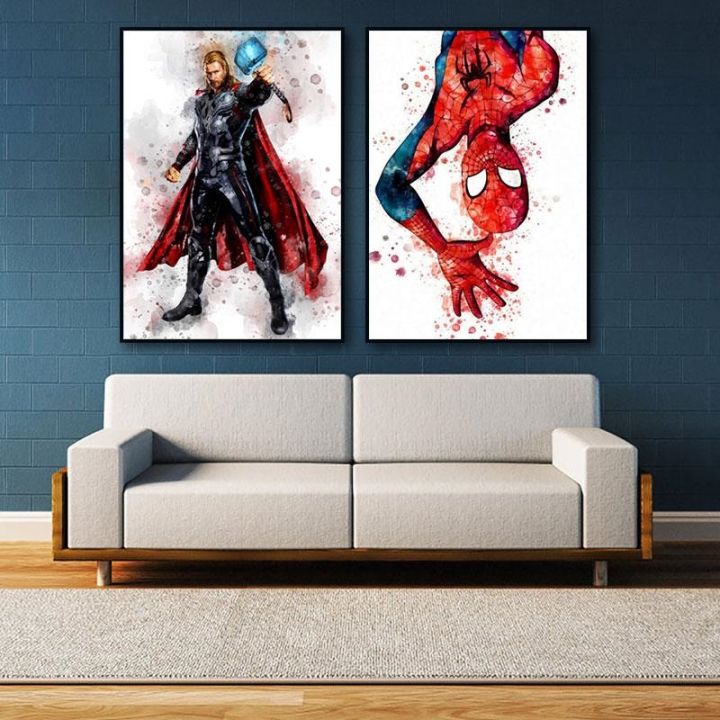disney-โปสเตอร์-avengers-marvel-ภาพวาด-spiderman-iron-man-hulk-wall-art-decor-ภาพจิตรกรรมฝาผนังตกแต่งบ้านโมเดิร์น