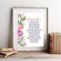 Goodstore Godparents บทกวีพิมพ์ของขวัญพระคัมภีร์ Verses สีน้ำดอกไม้ Wall Art ภาพวาดผ้าใบสำหรับ Baptism ของขวัญ