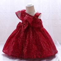 New Childrens Catwalk Dress Children Sequined Off-Shoulder Girls Dress Princess Dress