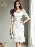 【CW】 H Han New 2-piece Collar Double-breasted Top  Fashion Cutout Fishtail Skirt