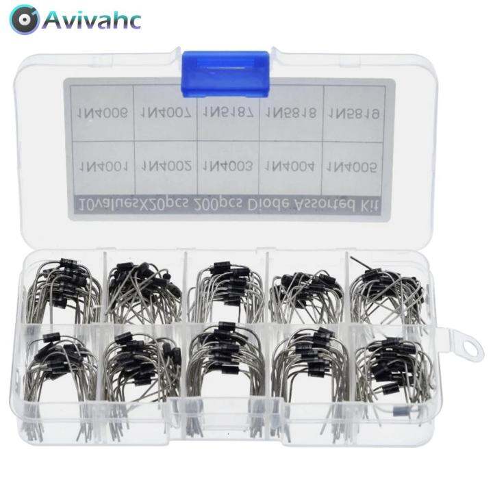 200Pcs Rectifier Diode Assorted Kit with Box 10 Values Diode Assortment