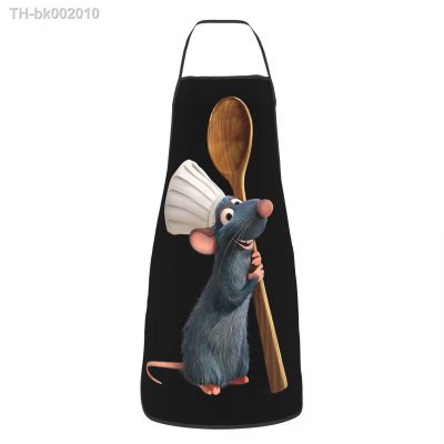 ﹉卍☢ Unisex Ratatouille Chef Remy With Spoon Apron Adult Women Men Chef Tablier Cuisine for Kitchen Cooking Animated Film Painting