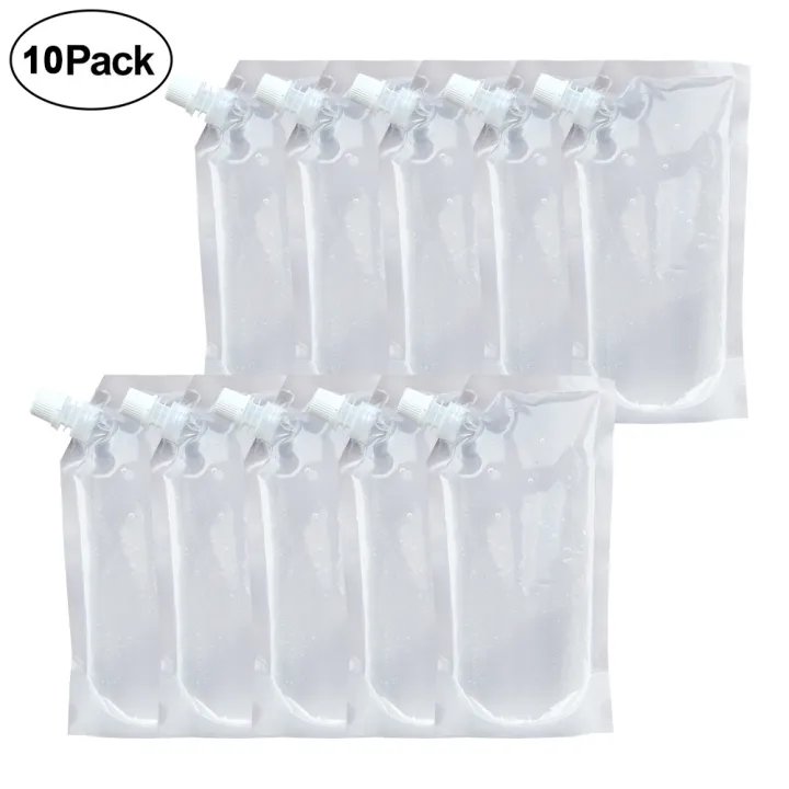 10pcs Plastic Drinking Pouch Flasks With Funnel Juice Container Water Bag Foldable Leakproof