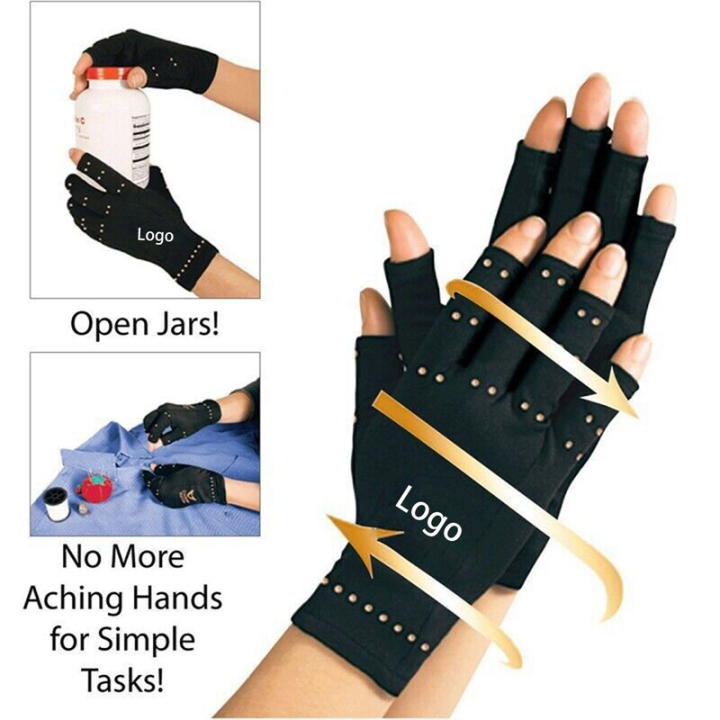 【ready】1pair Copper Compression Arthritis Gloves Fingerless For Carpal Tunnel Rsi Rheumatoid 1323