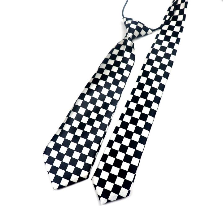 Polyester Slim Necktie Black White Checkered Ties For Men Women School ...