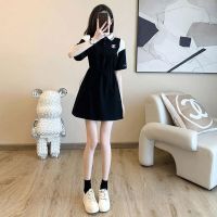 ▧ Japanese version championˉ polo collar T-shirt dress womens 2023 summer thin elastic waist short-sleeved cotton sweatshirt dress