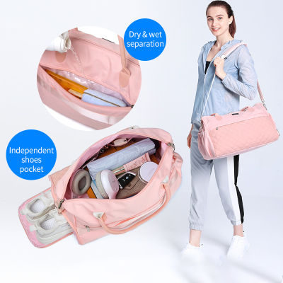 Women Fitness Bags Diamond Lattice Hand Sports Bag Multifunctional Ladies Nylon Shoulder Bag Big Traveling Weekend Bags XA778WB