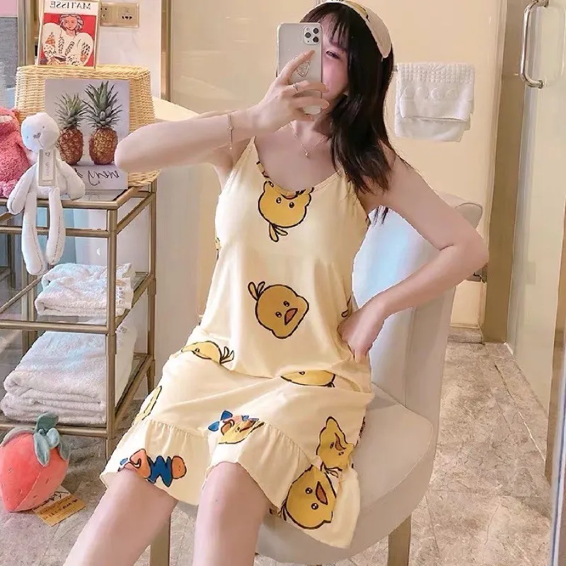 Cute Spaghetti Night Dress For Women Pajama Sleepwear Ruffle Pambahay  Duster Freesize（Kapal&Soft）