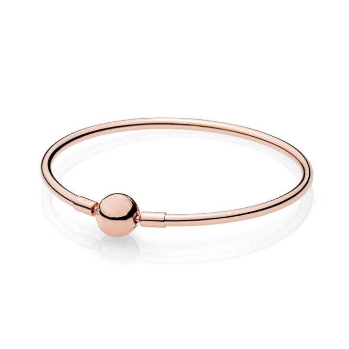 new-925-sterling-silver-rose-gold-bangle-bracelet-clear-cz-charm-bead-fit-diy-snow-bracelets-jewelry-set-gift-factory-wholesale