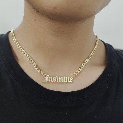 5mm Cuban Chain Custom Old English Name Necklace Men Women Personalized Letter Gold Custom Necklaces Cuban Chain Jewelry Gift