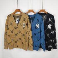 [พร้อมส่ง]  Mlb NY เสื้อกันหนาว คาร์ดิแกน ผ้าฝ้าย แขนยาว คอวี ปักลายตัวอักษร