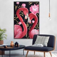 QIUSI NeedleworkDIY cross stitch embroidery kitpink flamingo bird printed pattern cross-Stitch handwork painting wedding gift