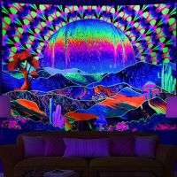 Fluorescent tapestry UV reaction decorative cloth psychedelic skull game machine fluorescent tapestry wall cloth home decoration