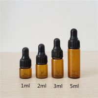 50pcs 1ml 2ml 3ml 5ml Portable Amber Aromatherapy Esstenial Oil Bottle With Glass Eye Dropper Mini Empty Dropper Bottle