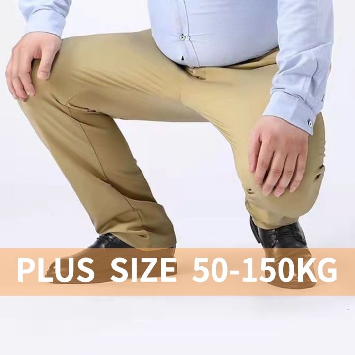 Plus Size】Mens Work Black Trousers Elastic Straight Business Male Big  Office Pants n