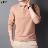 CODhuanglan212 T-shirt polo Top Pure Cotton Autumn Mens Bottoming Shirt Playboy Poodle Young Middle-aged Long-Sleeved Solid