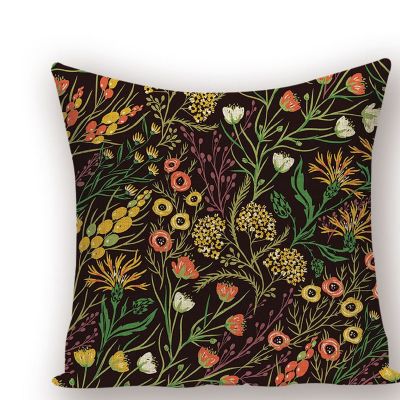 Plant Flowers Cushion Cover Simple Style Pillow Case Polyester Hemp Plain Weave Decorate Parlour Sofa Bed Home Cushion Sleeve