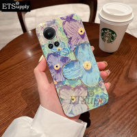 เคสโทรศัพท์ OPPO Reno 10 Pro Plus ไฟสีฟ้าอ่อนภาพสีน้ำมันดอกไม้ป้องกันการกระแทกซิลิโคนสำหรับ OPPO Reno 10Pro + ปกหลัง