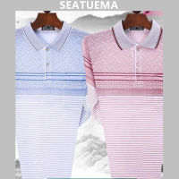 SEATUEMA สไตล์ใหม่แขนยาวพ่อวัยกลางคนเสื้อยืดแฟชั่นลายเสื้อคอปกลำลองผู้ชายเสื้อคอปก