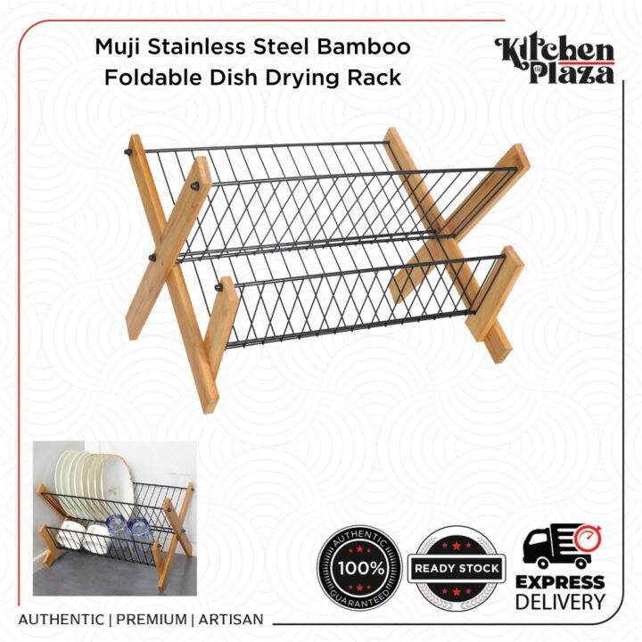 Muji Stainless Steel Bamboo Foldable Dish Drying Rack Lazada