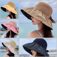 New Hat UV Protection Hats Color Soft Wide Brim Outdoor Beach Panama Cap Ponytail Caps