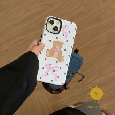 For เคสไอโฟน 14 Pro Max [Polka Dot Bear Bowknot Detachable Two-piece] เคส Phone Case For iPhone 14 Pro Max 13 12 11 For เคสไอโฟน11 Ins Korean Style Retro Classic Couple Shockproof Protective TPU Cover Shell