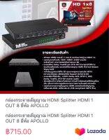 กล่องกระจายสัญญาณ HDMI Splitter HDMI 1 OUT 8 ยี่ห้อ APOLLO