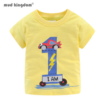 Mudkingdom Boys Birthday T-Shirts Cute Cartoon Cars Number Printing Cotton Short Sleeve Tops for Kids Clothes Party Clothing