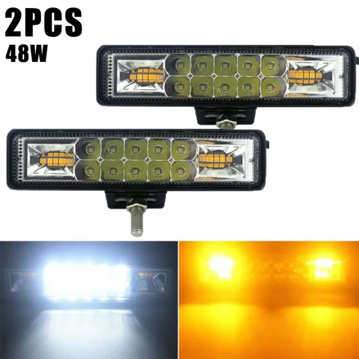 2Pcs 48W 6นิ้ว Amber 12 LED Strobe แฟลชแถบแสงสำหรับทำงานคำเตือนสำหรับรถ ...