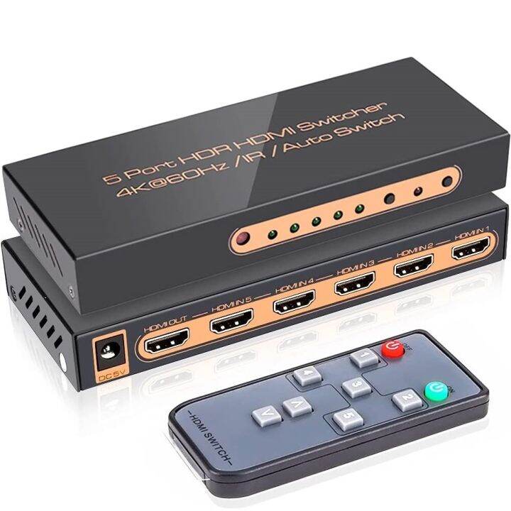 4k-60hz-สวิตช์-hdmi-5-in-1-out-hdmi2-0-selector-splitter-5x-1สวิตช์รีโมทควบคุมอัตโนมัติ18gbps-hdr10-dolby-vision-cec-uhd