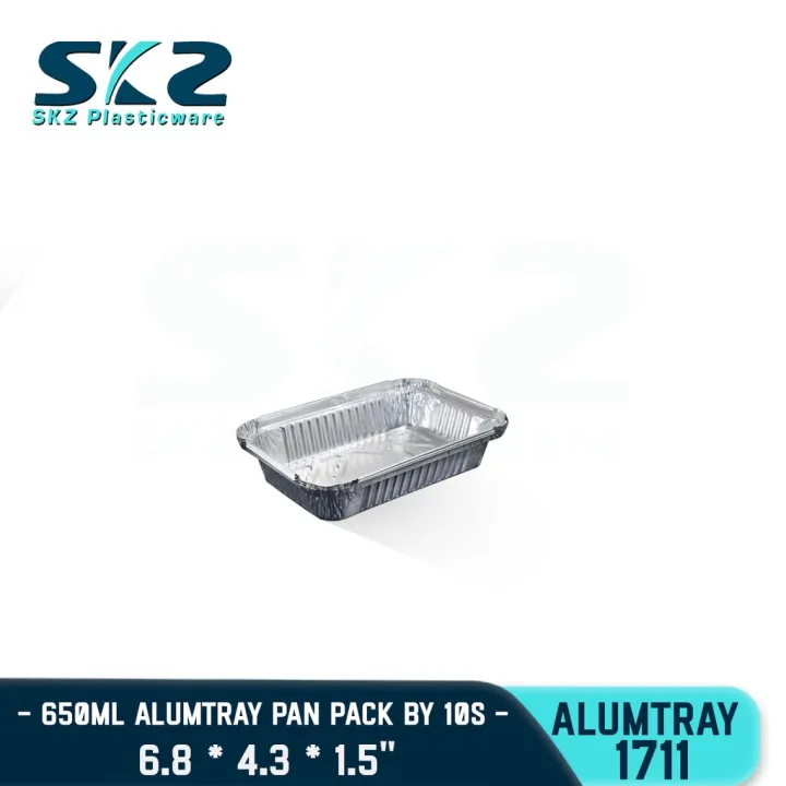 SKZ ALUMINUM FOIL TRAY 650ML [1711] RECTANGULAR ALUMTRAY WITH LID 10PCS