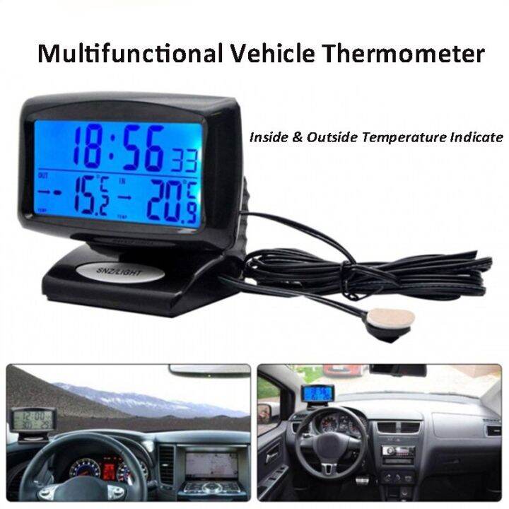 Car Electronic Clock Indoor Outdoor Temperature Gauge Truck Vehicle