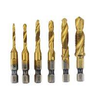 6ชิ้นสกรู M3-m10แตะเจาะชิ้นเหล็กกล้าความเร็วสูงก๊อก Countersink ชุดลบมุมเมตริกชุดบิตความเร็วสูงเหล็ก1/4ในการเปลี่ยนอย่างรวดเร็ว Hex