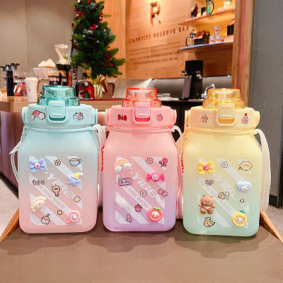 【cw】1500ml Large Capacity Cute Pot Belly Cup Portable Frosted Plastic Cup Outdoor Sports Water Bottle Fitness Resistant Kettle ！