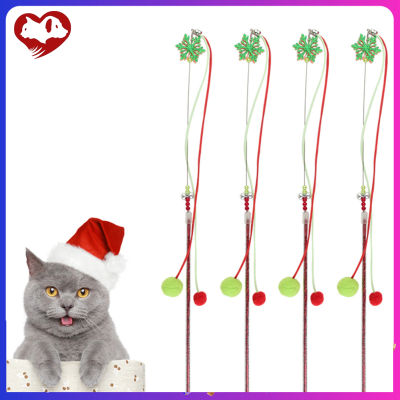 ไม้ล่อคริสต์มาสสำหรับแมวสัตว์เลี้ยงมีจี้ลูกบอลกันรอยขีดข่วนทนทานต่อการกัดอุปกรณ์สำหรับแมว