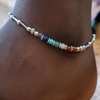 Chakra Gemstone Lotus Charm Anklet - 7 Chakra Ankle Bracelet - Yoga Ankle